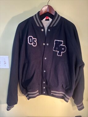 Vintage Kings Point Empire Sporting  Navy Letterman Jacket with Gray Trim XL